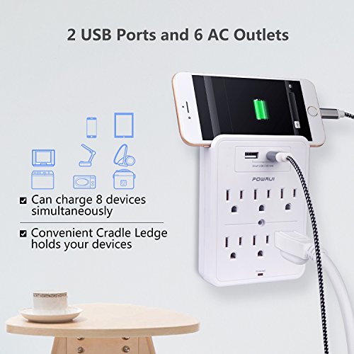 POWRUI Surge Protector with USB Charger and Phone Holder