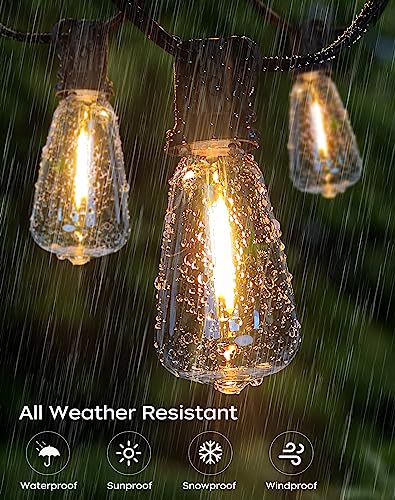PARTPHONER LED Outdoor String Lights, 60FT with Vintage Bulbs