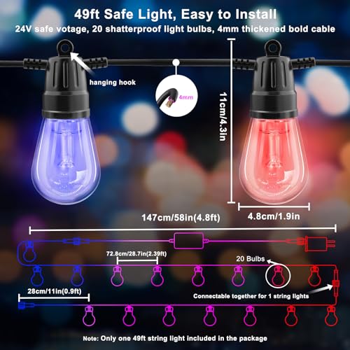 RGB Outdoor String Lights with App & Remote Control