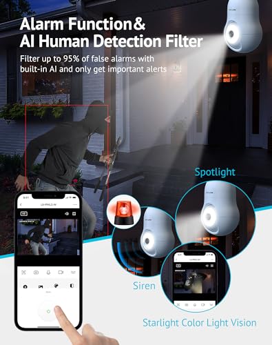 360° 2K Bulb Security Camera with Audible Alarm