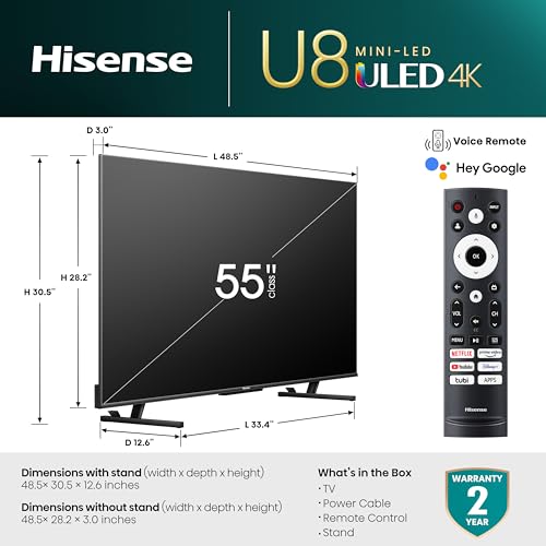 Hisense 55" U8 Series Mini-LED 4K UHD Smart TV