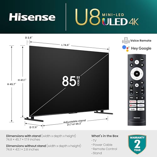Hisense 85" U8 Series Mini-LED Smart TV, 4K