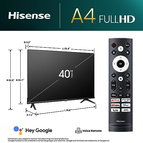 Hisense 40" FHD Google Smart TV (40A4K, 2023) - DTS, Game, Sports Modes