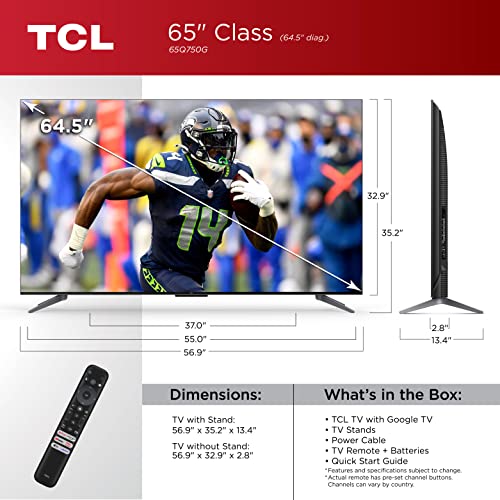 TCL 65" Q7 QLED 4K Smart Google TV, 2023