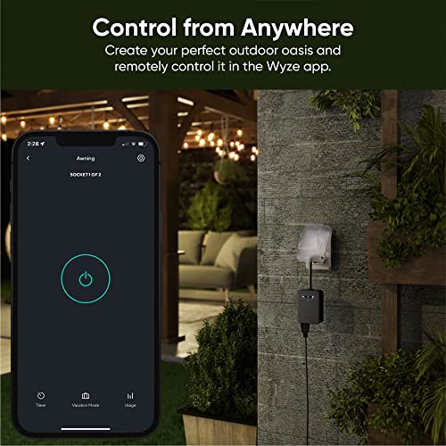 Wyze Plug Outdoor Energy Monitoring, Dual Outlets, IP64