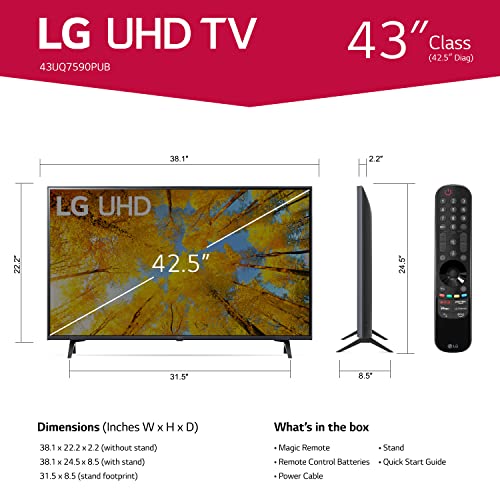 LG UQ75 43” 4K TV, Black