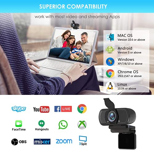 XPCAM Full HD 1080P Webcam with Privacy Shutter
