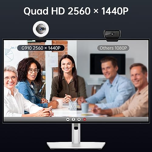 GUSGU Quad HD Webcam with Microphone, Privacy Cover & Ring Light
