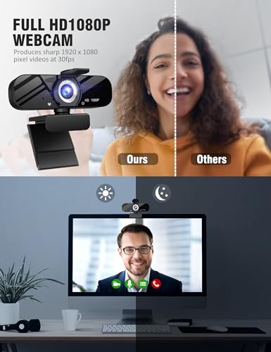 1080P HD Webcam with Microphone and Rotatable Tripod
