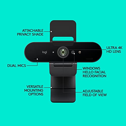Logitech Brio 4K Webcam for Video Calling, Noise-Canceling