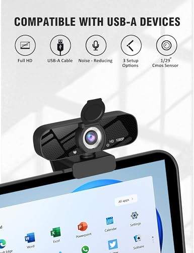 1080P HD Webcam with Microphone and Rotatable Tripod