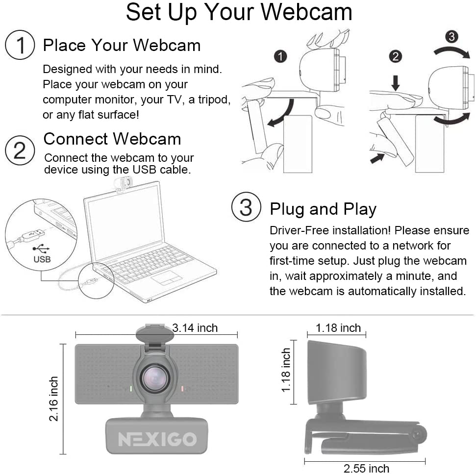 NexiGo N60 1080P Webcam with Microphone & Zoom