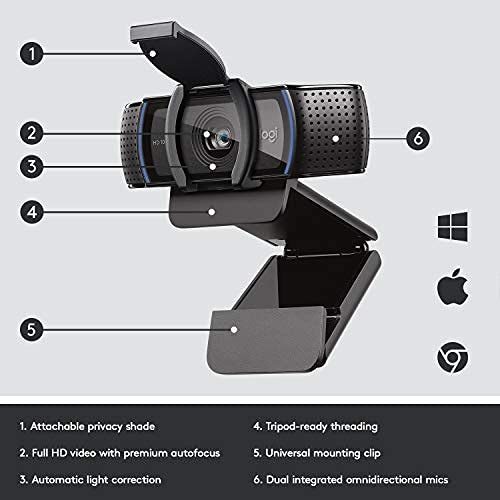 Logitech C920e HD Webcam + Litra Glow LED Light
