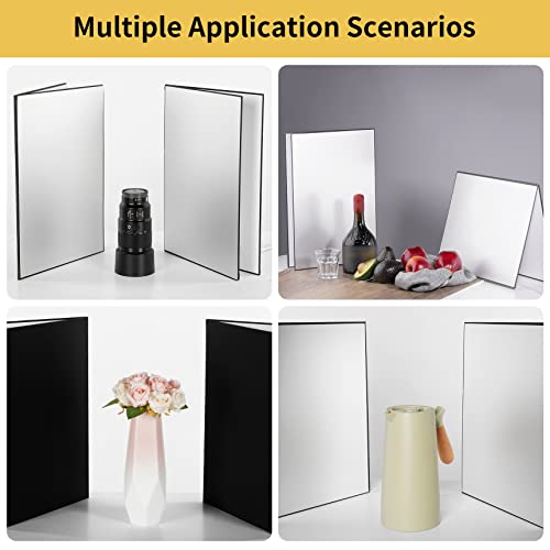 Meking 3 in 1 Photography Reflector Cardboard, 17 x 12 inches Folding Light Diffuser Board for Still Life, Product and Food Photo Shooting - Black, Silver and White, 2 Packs