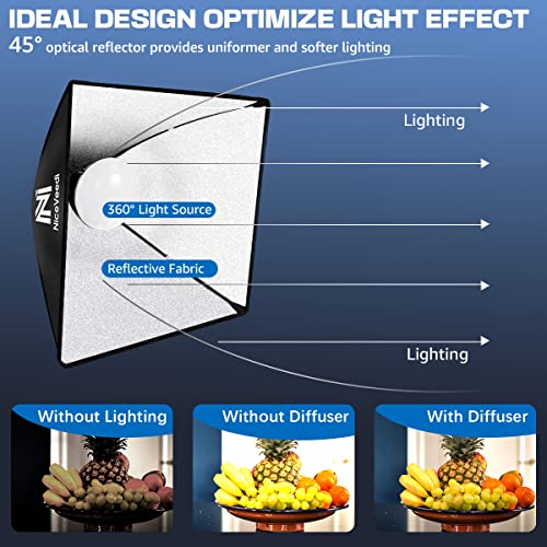 NiceVeedi Softbox Lighting Kit with Tripod Stand & LED Bulb