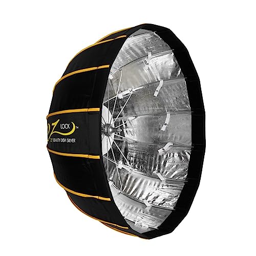 Glow EZ Lock 25" Collapsible Silver Beauty Dish Softbox with Bowens Mount Speedring and Deflection Disk, 16 Ribbed Design Soft Box with Silver Interior for Perfect Lighting Beauty Photography