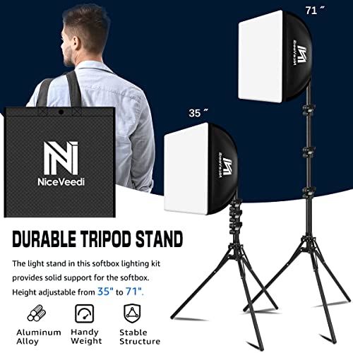 NiceVeedi Softbox Lighting Kit with Tripod Stand & LED Bulb
