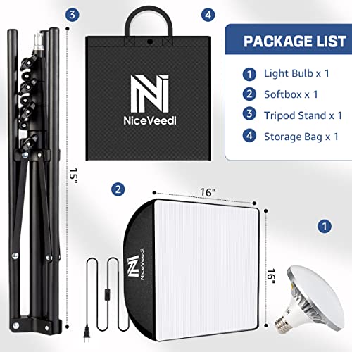 NiceVeedi Softbox Lighting Kit with Tripod Stand & LED Bulb