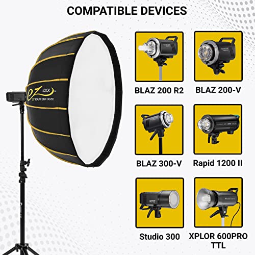 Glow EZ Lock 25" Collapsible Silver Beauty Dish Softbox with Bowens Mount Speedring and Deflection Disk, 16 Ribbed Design Soft Box with Silver Interior for Perfect Lighting Beauty Photography