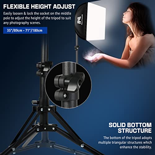 NiceVeedi Softbox Lighting Kit with Tripod Stand & LED Bulb