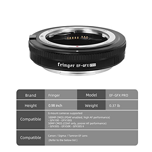 Fringer EF-GFX Pro Auto Focus Lens Adapter, Canon EF to Fuji GFX100/ GFX100S