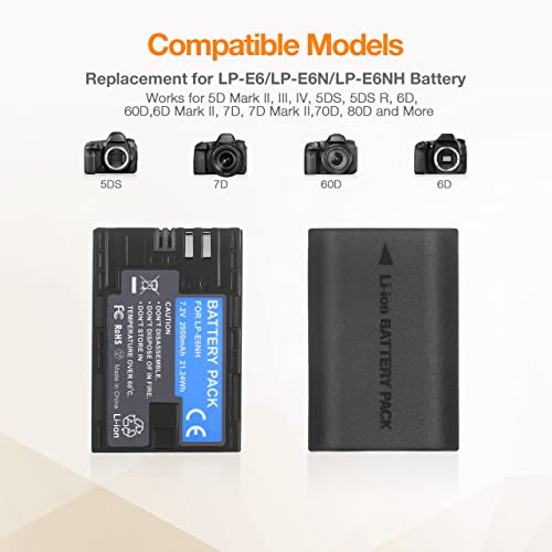 LP-E6NH Batteries Pack and Dual Charger for Canon Cameras