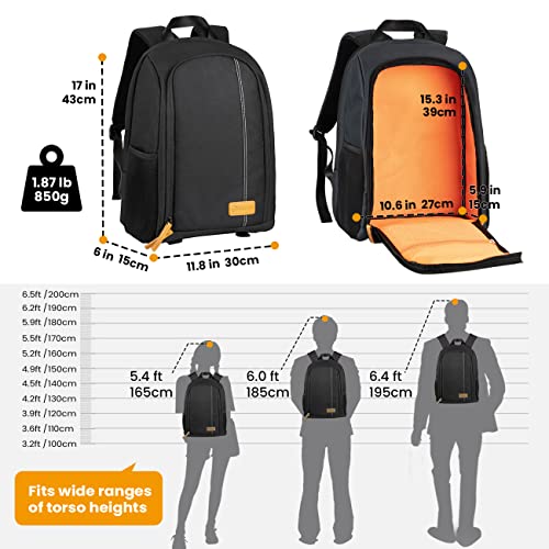 TARION Waterproof Camera Backpack with Laptop Compartment Black