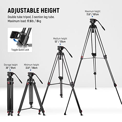 NEEWER 74" Pro Video Tripod with Fluid Head