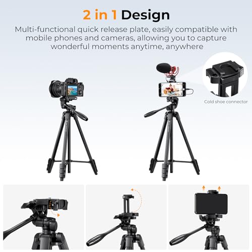 K&F CONCEPT 60'' Camera Tripod with Remote & Cellphone Holder