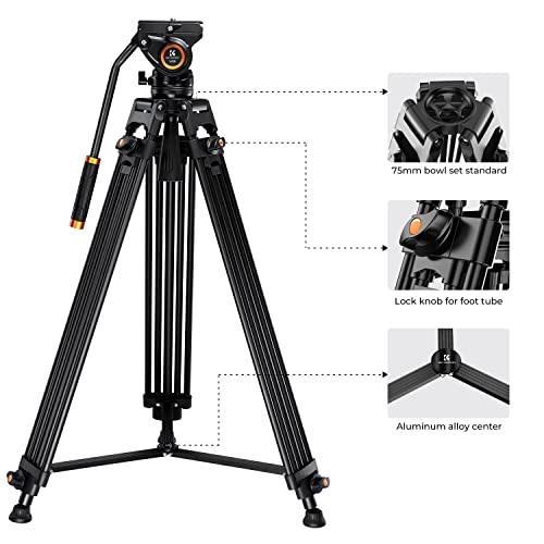 K&F Concept 72" Pro Video Tripod with Fluid Head