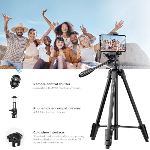 K&F CONCEPT 60'' Camera Tripod with Remote & Cellphone Holder