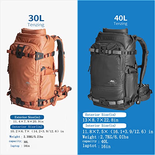 Orange Tenzing 30L Camera Backpack for Travel