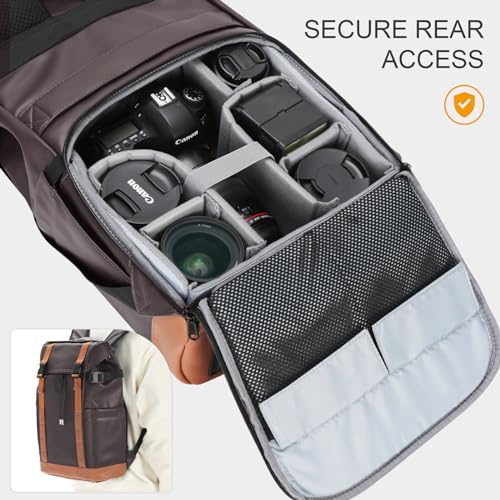 TARION Large Leather Camera Backpack - Waterproof DSLR