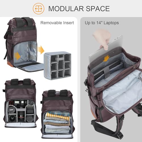 TARION Large Leather Camera Backpack - Waterproof DSLR