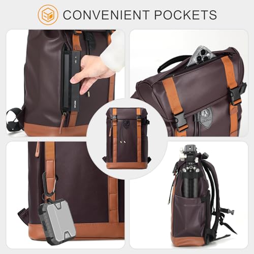 TARION Large Leather Camera Backpack - Waterproof DSLR