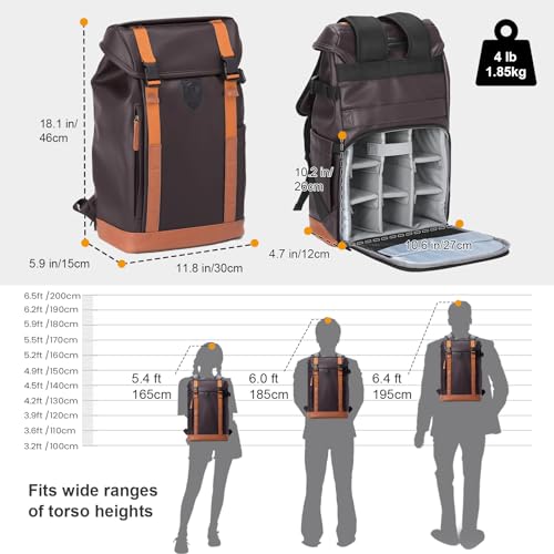 TARION Large Leather Camera Backpack - Waterproof DSLR