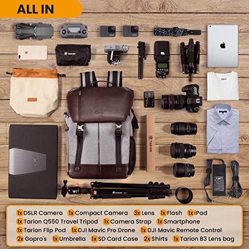 Waterproof TARION Camera Backpack with Laptop Compartment & Rain Cover