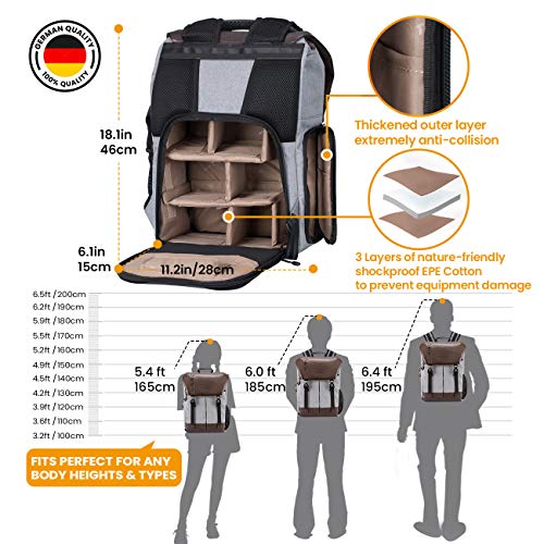 Waterproof TARION Camera Backpack with Laptop Compartment & Rain Cover