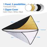 NEEWER 43 Inch/110 Centimeter Light Reflector Diffuser 5 in 1 Collapsible Multi Disc with Bag - Translucent, Silver, Gold, White, and Black for Studio Photography Lighting Outdoor