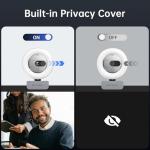 GUSGU Quad HD Webcam with Microphone, Privacy Cover & Ring Light