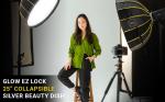 Glow EZ Lock 25" Collapsible Silver Beauty Dish Softbox with Bowens Mount Speedring and Deflection Disk, 16 Ribbed Design Soft Box with Silver Interior for Perfect Lighting Beauty Photography