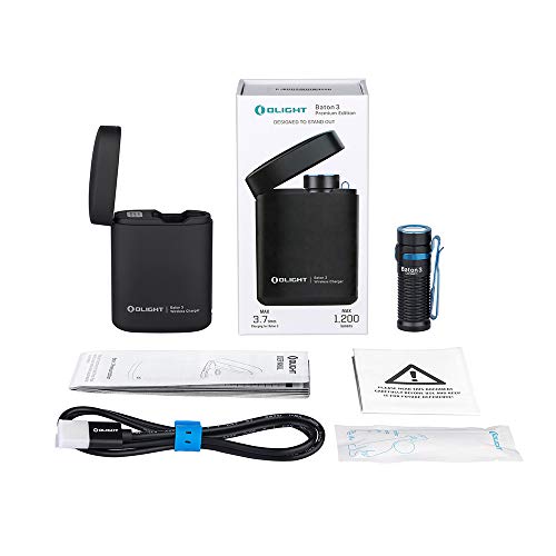 OLIGHT Baton3 Premium Edition 1200 Lumens Compact LED Flashlight Powered by a Single Rechargeable Battery, with Charging Box, Black