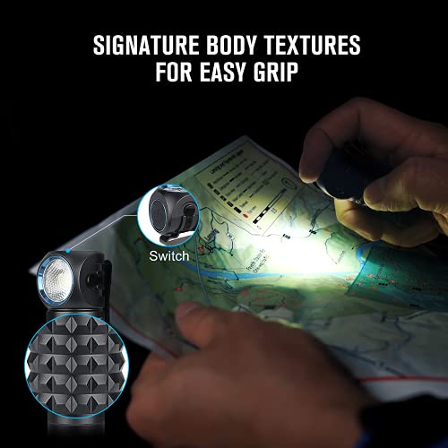 OLIGHT Perun Mini LED Headlamp 1000 Lumens Rechargeable, Right Angle Flashlight with Headband, EDC Handheld Flashlight for Camping, Running, Outdoor, Power Outage, Night Fishing, and Riding