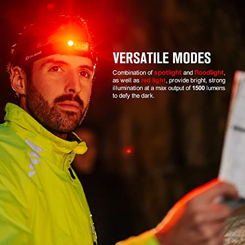 OLIGHT Array 2 Pro 1500 Lumens Headlamp with Red Light Option, Powered by USB-C Rechargeable LED Headlight with Motion Sensor for Outdoors, Camping, Running, Working (Black)
