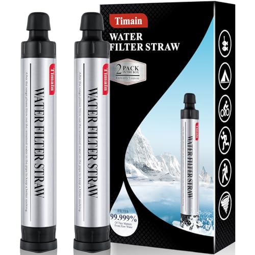 2 Pack Timain Water Filter Straw for Camping