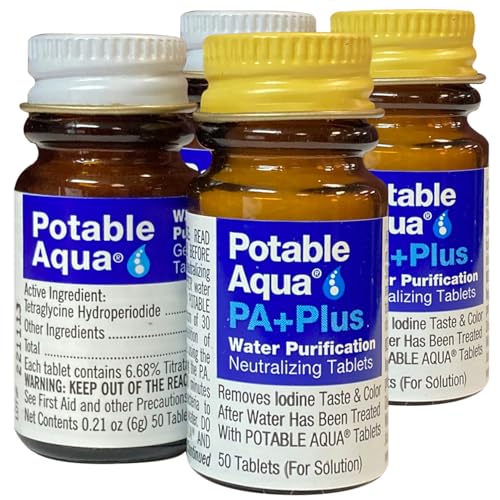 Potable Aqua Water Purification Tablets with PA Plus, Two 50ct Bottles