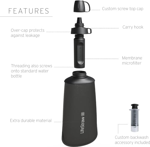 LifeStraw 1L Water Filter - Dark Gray, Bacteria Protection