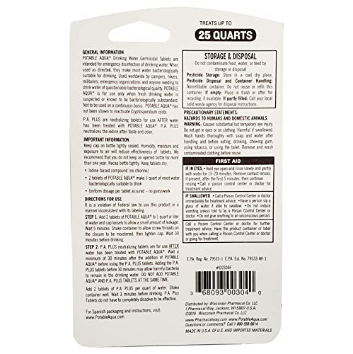 Potable Aqua Water Purification Tablets PA Plus 100ct