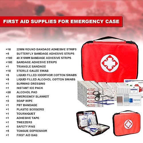 300PC Red Travel First Aid Kit - Essential for Camping & Hiking