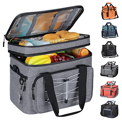 30-Can Collapsible Camping Cooler Bag for Outdoors, Grey